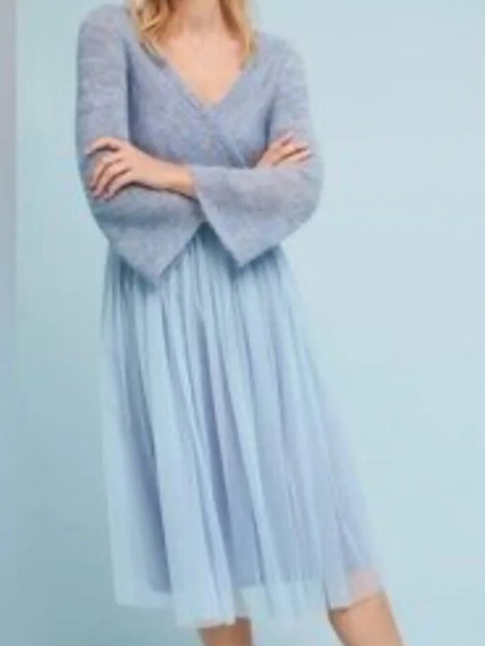 Anthropologie Maeve Layered Arabesque Wrap Sweater Dress Wool Midi XS Tulle